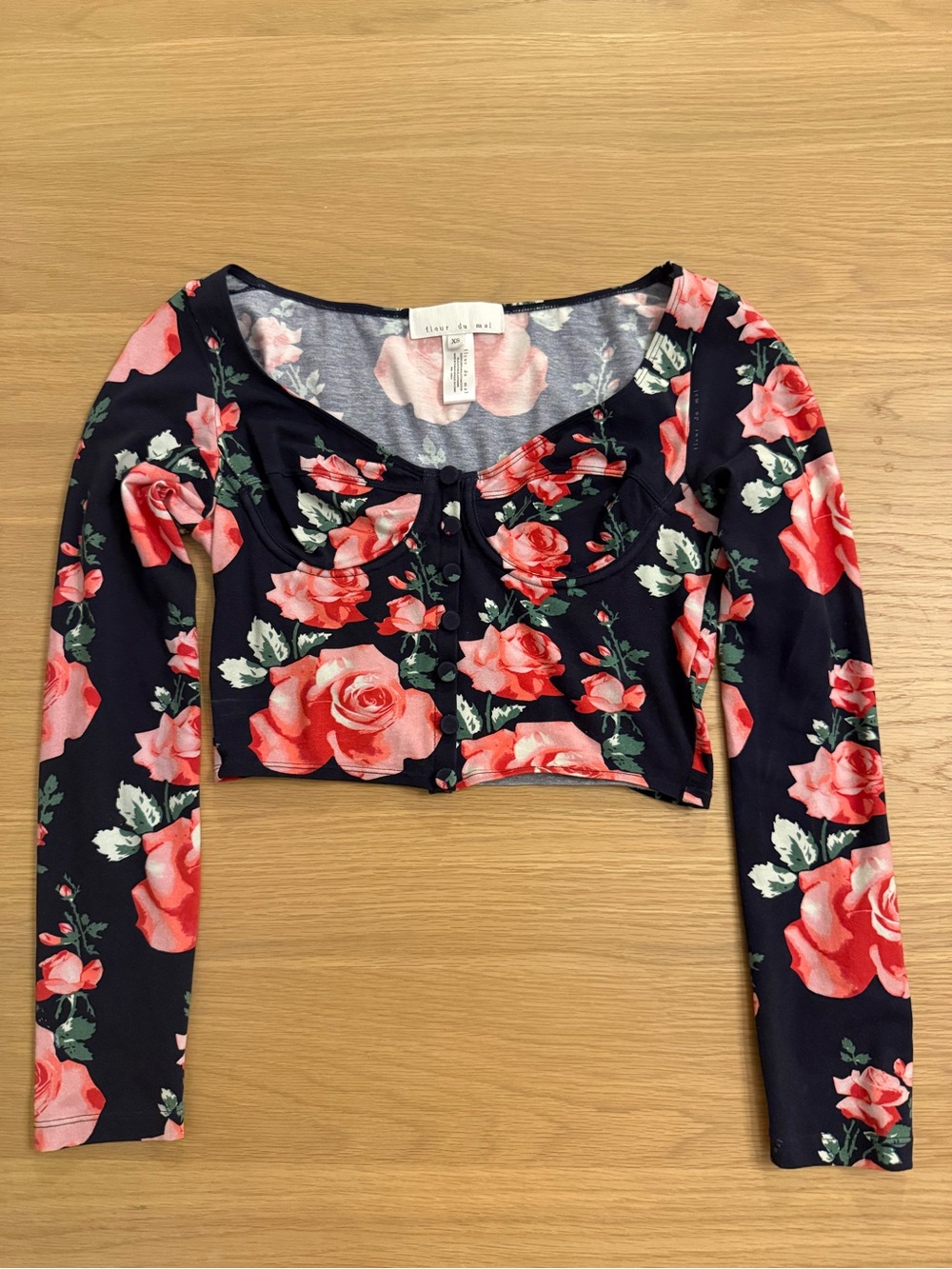 NWOT Fleur Du Mal Long Sleeve Jersey Bra Top size XS in Vintage Rose